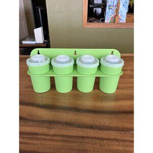 Vintage 1970s Lime Green Tupperware Spice Rack Shakers Flip Top Lids Set of 4